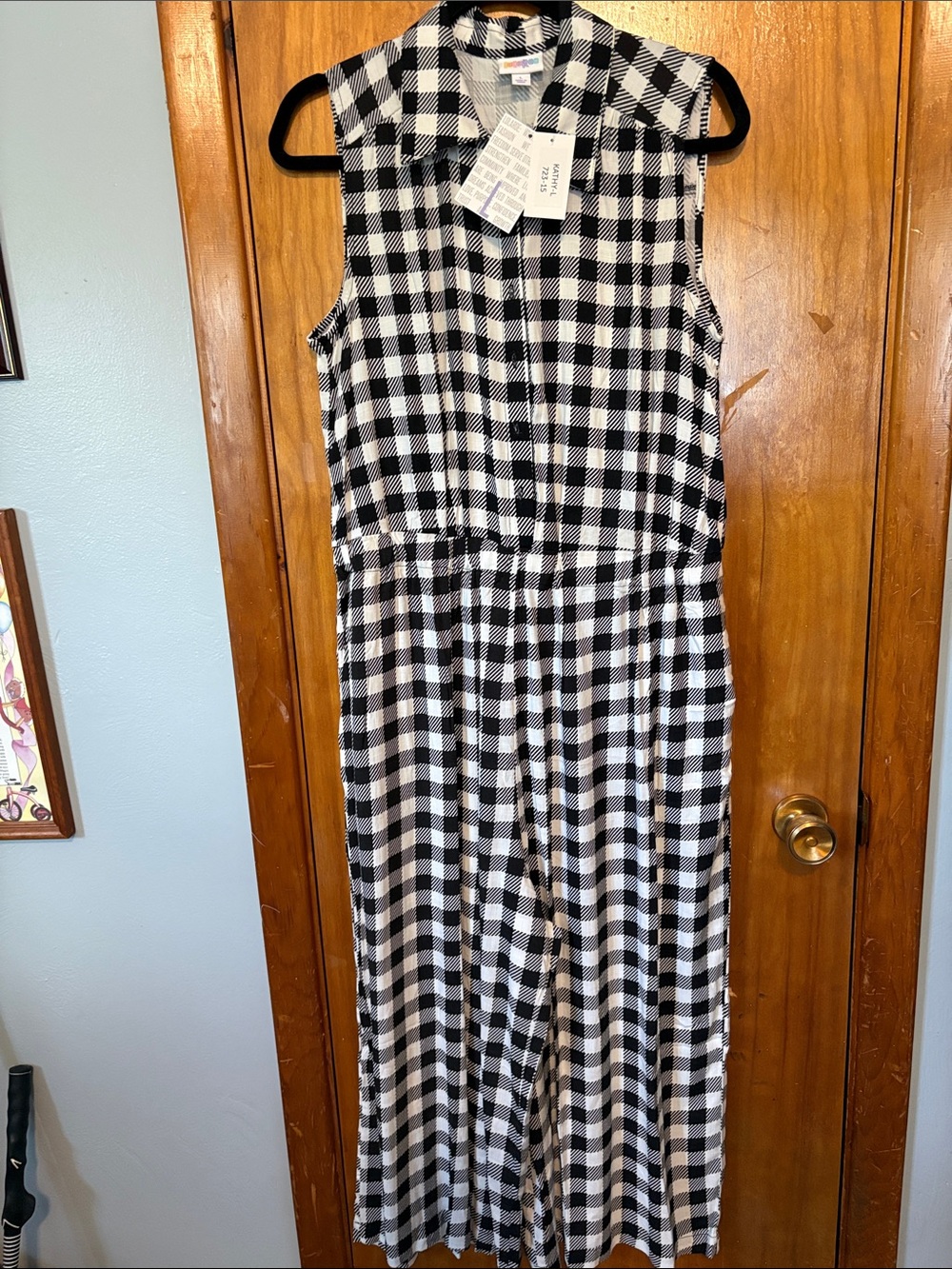 NWT LuLaRoe Black and White Kathy Gingham Sleeveless Jumpsuit - Size L